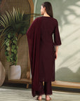 Zari Embroidered Viscose Blend Kurta Set with Palazzo & Lace Chiffon Dupatta