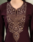 Zari Embroidered Viscose Blend Kurta Set with Palazzo & Lace Chiffon Dupatta