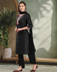 Zari Embroidered Viscose Kurta Set with Palazzo & Lace Chiffon Dupatta