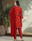 Abstract Printed Flared Modal Chanderi Kurta Set with Zari Embroidery and Lace Detailing
