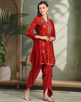 Abstract Printed Flared Modal Chanderi Kurta Set with Zari Embroidery and Lace Detailing