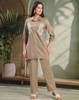 Grey Cotton Co-ord with Chikankari Embroidery & Laced Palazzo