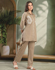 Grey Cotton Co-ord with Chikankari Embroidery & Laced Palazzo