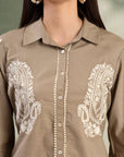 Grey Cotton Co-ord with Chikankari Embroidery & Laced Palazzo