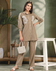 Grey Cotton Co-ord with Chikankari Embroidery & Laced Palazzo
