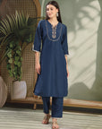 Solid Embroidered Calf Length Kurta and Palazzo Set for Women