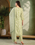Floral Printed Kurta Set with Embroidered Yoke and Chiffon Dupatta