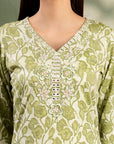 Floral Printed Kurta Set with Embroidered Yoke and Chiffon Dupatta