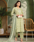 Floral Printed Kurta Set with Embroidered Yoke and Chiffon Dupatta