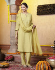 Solid Straight Makati Kurta with Ethnic Embroidery, Palazzo & Dupatta Set