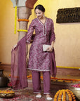 Floral Poly Chanderi Kurta Set with Lace Palazzo & Organza Dupatta