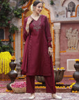 Foil Print V-Neck Kurta Set with Zari Work, Palazzo & Chiffon Dupatta