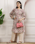 Floral Printed Cotton Kurta Set with Mirror Embroidery & Solid Palazzo