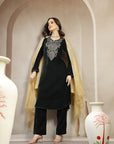 Velvet Zari-Embroidered Kurta Set with Palazzo & Banarasi Dupatta