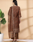 Floral Printed A-Line Poly Chanderi Kurta Set with Dupatta