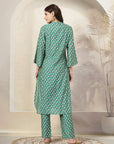 Bandhani Printed Poly Linen A-Line Kurta Set with Zari Embroidery