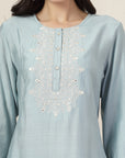 Solid A-Line Nylon Viscose Kurta Set with Palazzo & Chiffon Dupatta