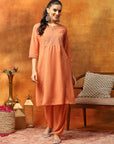 Silk Blend Embroidered Kurta Set with Palazzo & Lace Hem