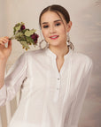 Solid A-Line Cotton Linen Kurta Set with Palazzo & Pockets