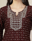 Geometric Foil Printed Poly Viscose Kurta Set with Palazzo & Dupatta