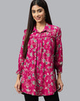 Floral Printed Straight Modal Chanderi Button-Down Shirt
