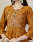 Bandhani Printed A-Line Modal Chanderi Kurta Set with Palazzo & Chiffon Dupatta