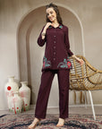 Solid Viscose Rayon Co-ord Set with Embroidered Shirt Collar