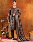 Pashmina Kani Print Kurta Set with Swarovski Yoke & Wool Dupatta