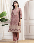 Geometric Printed A-Line Poly Chanderi Kurta Set with Dupatta