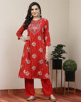 Printed A-Line Cotton Blend Kurta Set