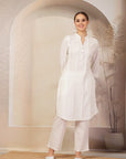 Solid A-Line Cotton Linen Kurta Set with Palazzo & Pockets