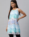 Abstract Printed Flared Longline Poly Chiffon Top