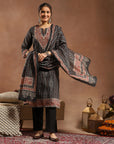 Chanderi Chevron Kurta Set with Swarovski Detailing & Dupatta
