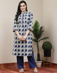 Maple Leaf Printed A-Line Cotton Kurta Set with Palazzo