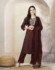 Geometric Foil Printed Poly Viscose Kurta Set with Palazzo & Dupatta