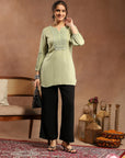 Viscose Rayon Kurti with Lace Detailing & Bishop Sleeves