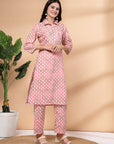Abstract Printed A-Line Poly Linen Kurta & Palazzo Set