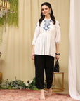 Solid Embroidered Flared Rayon Kurti