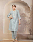 Solid Embroidered A-Line Poly Viscose Kurta & Palazzo Set