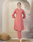 Solid A-Line Cotton Linen Kurta Set with Palazzo & Pockets