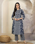 Floral Printed Cotton A-Line Kurta with Embroidery & Palazzo Set