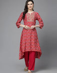 Ethnic Motif Printed A-Line Modal Chanderi Kurta Set with Zari Embroidery