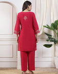 Solid A-Line Poly Viscose Kurta with Palazzo
