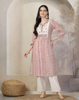 Floral Printed A-Line Modal Chanderi Kurta & Palazzo Set