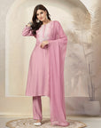 Solid A-Line Nylon Viscose Kurta Set with Palazzo & Chiffon Dupatta
