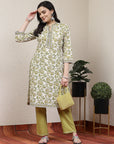 Floral Printed Straight Cotton Blend Kurta & Palazzo Set