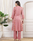 Ethnic Printed Cotton Blend Kurta Set with Mandarin Collar & Palazzo