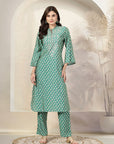 Bandhani Printed Poly Linen A-Line Kurta Set with Zari Embroidery