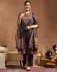 Placement Printed Chanderi Kurta Set with Swarovski Work and Dupatta