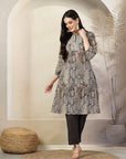 Ethnic Printed A-Line Cotton Kurta with Palazzo